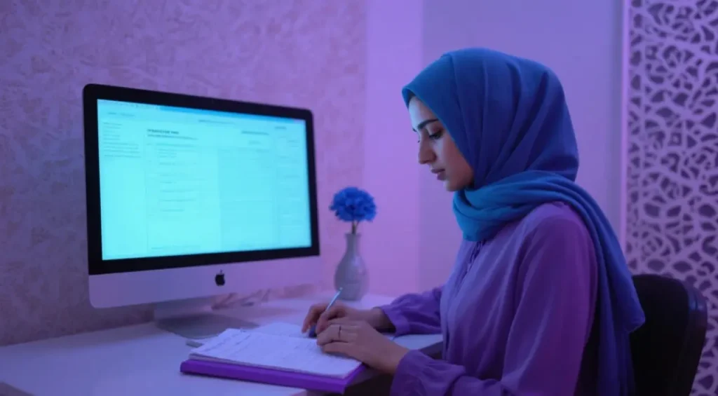 فردی در حال یادداشت‌برداری و آماده‌سازی مدارک برای تکمیل اظهارنامه مالیاتی ۱۴۰۳ روی میز کار پر از اسناد.