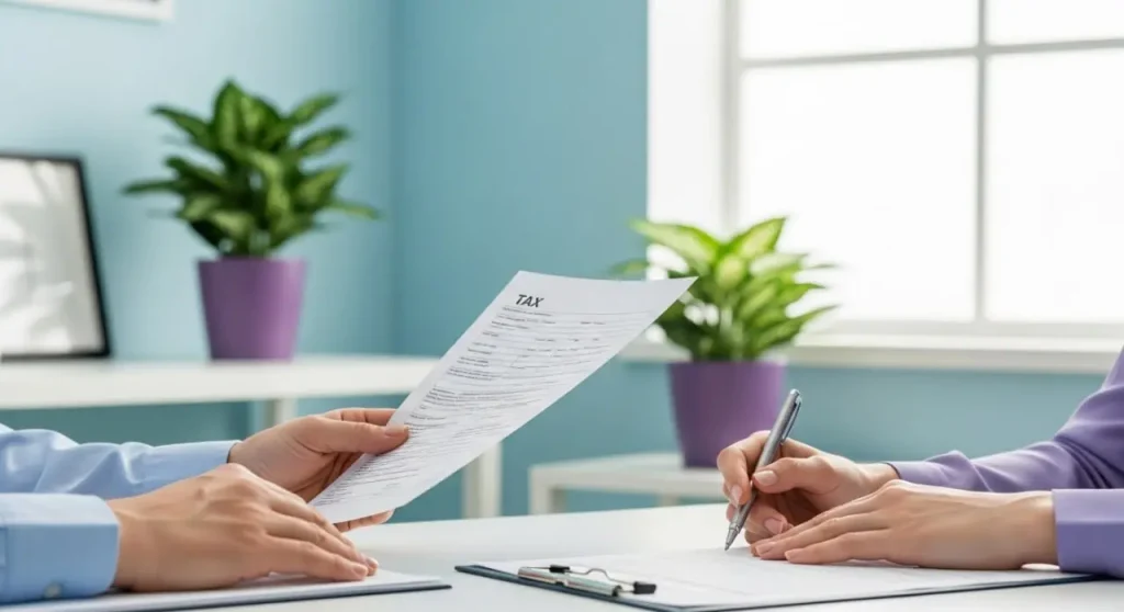 مشاور مالیاتی در حال بررسی اسناد مالی